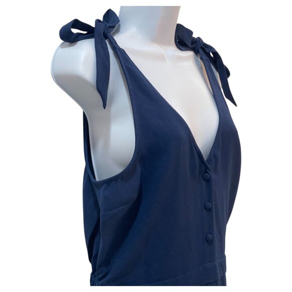 Cupcakes & Cashmere Topeka Jumpsuit M | Navy Crepe Wide-Leg with Shoulder Ties - Picture 7 of 16
